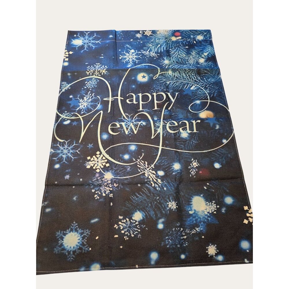 New Year Christmas Garden Flag Happy New Year Blue Snowflake Holiday Banner